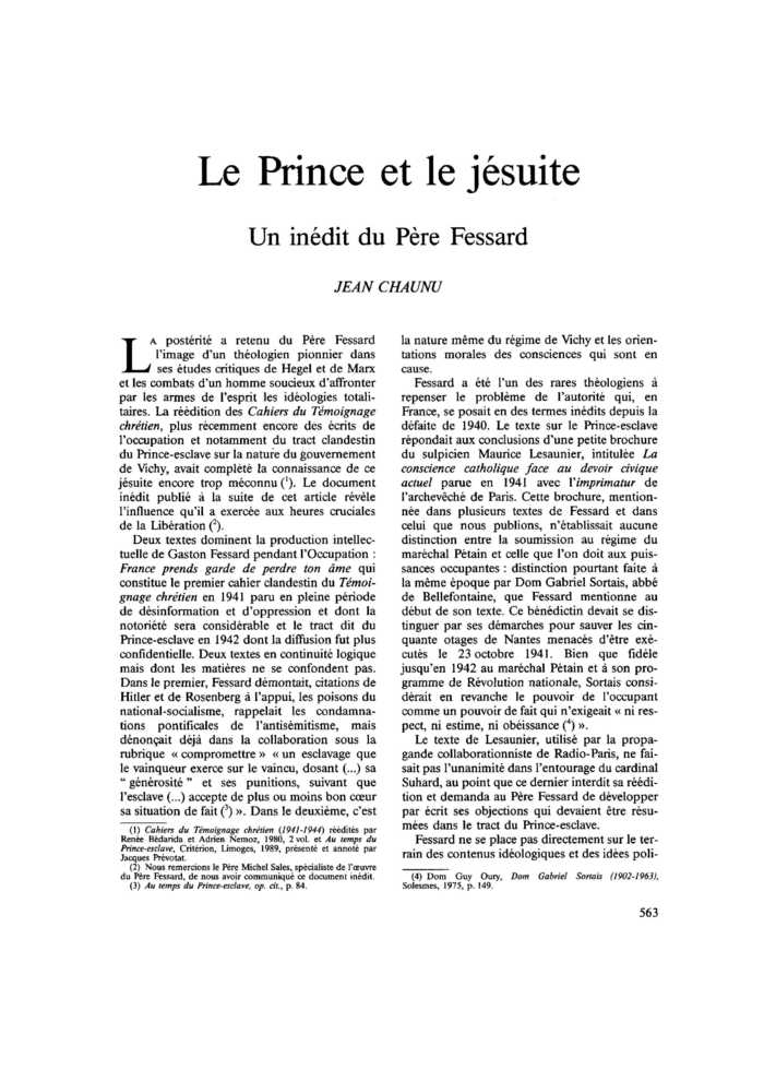 Le Prince et le jésuite. Un inédit du Père Fessard
 – page 1