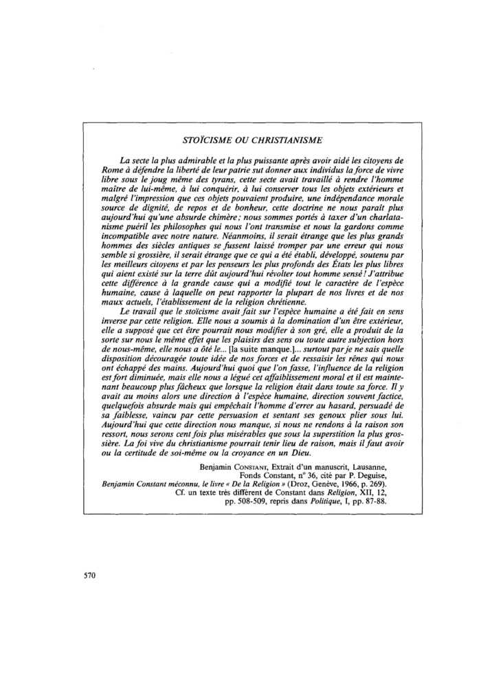 STOÏCISME OU CHRISTIANISME
 – page 1