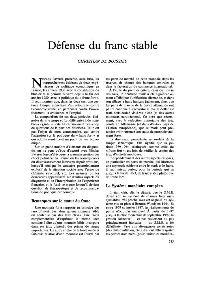 Défense du franc stable
 – page 1