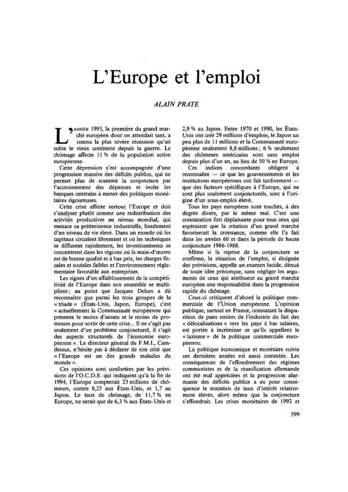 L’Europe et l’emploi
 – page 1