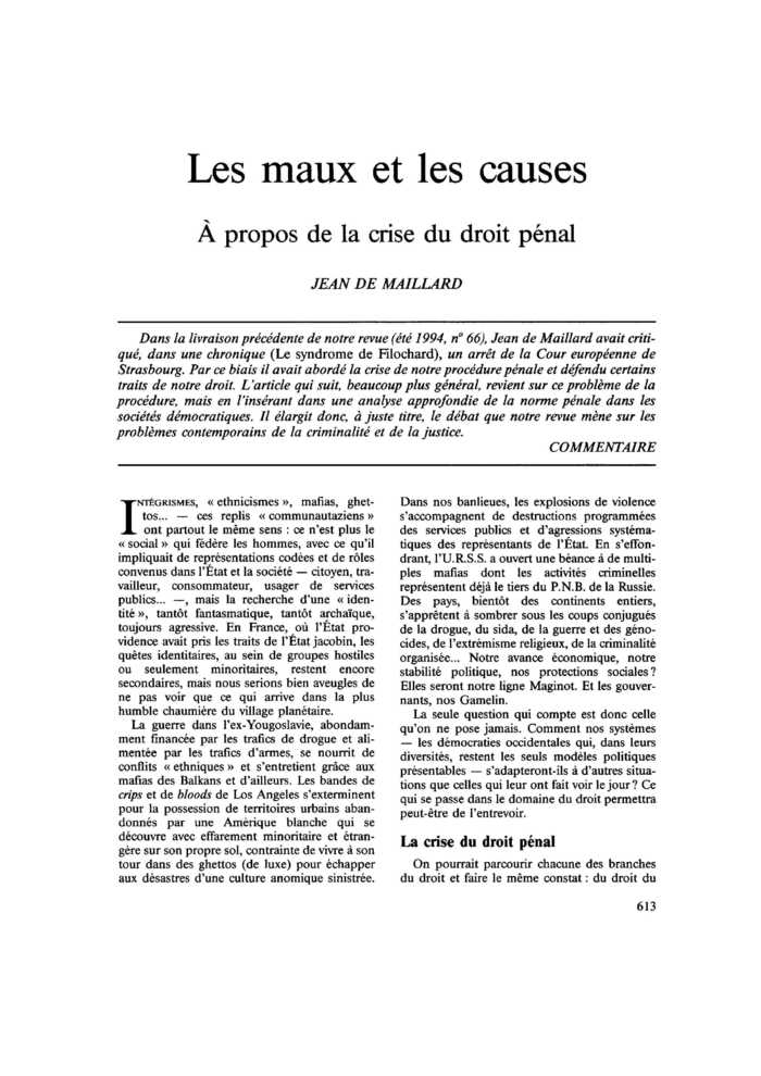 Les maux et les causes. À propos de la crise du droit pénal
 – page 1