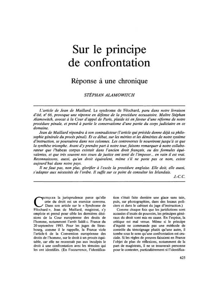 Sur le principe de confrontation. Réponse à une chronique
 – page 1