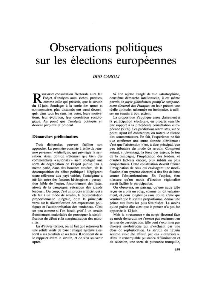 Observations politiques sur les élections européennes
 – page 1