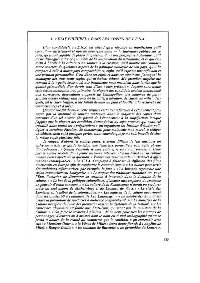 L’ « ÉTAT CULTUREL » DANS LES COPIES DE L’E.N.A.
 – page 1