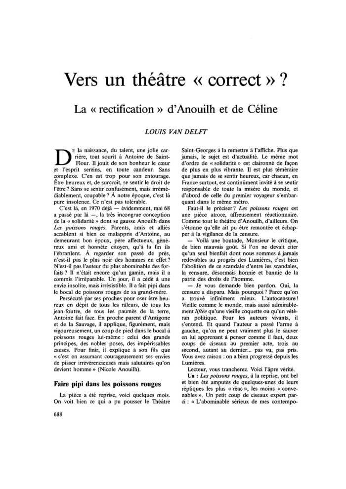 Vers un théâtre « correct » ? La « rectification » d’Anouilh et de Céline
 – page 1