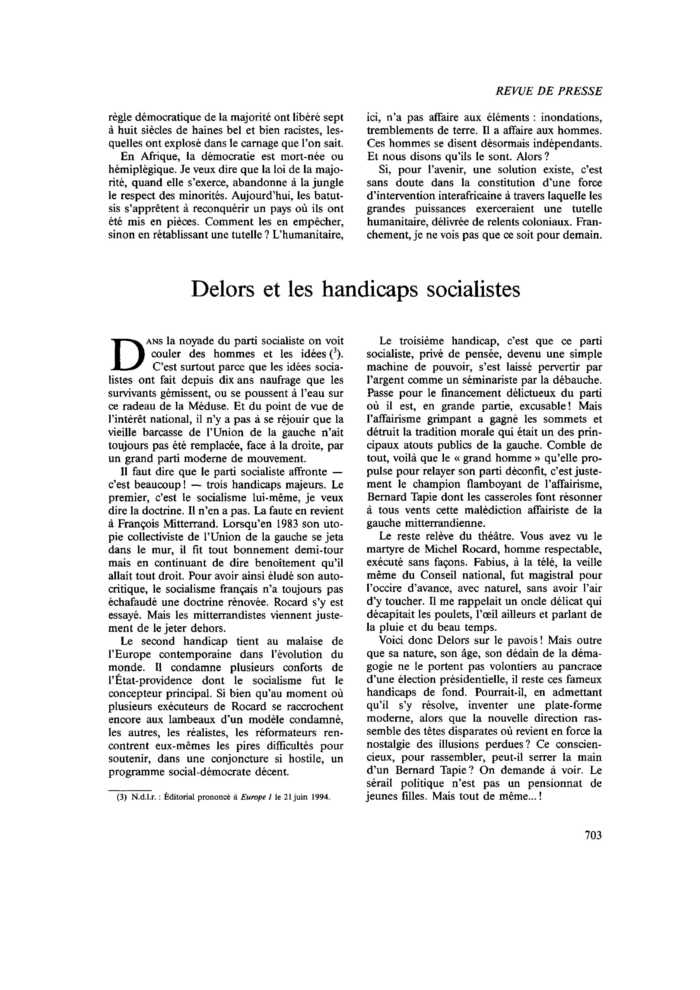 Delors et les handicaps socialistes
 – page 1
