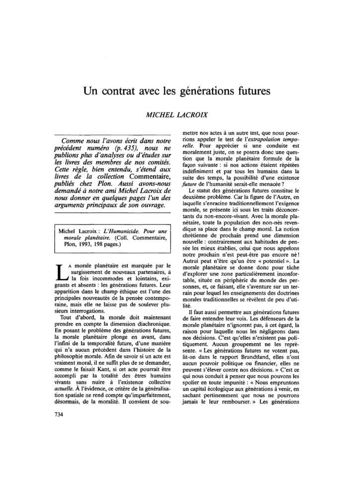 Un contrat avec les générations futures
 – page 1