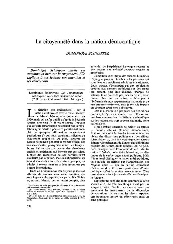 La citoyenneté dans la nation démocratique
 – page 1