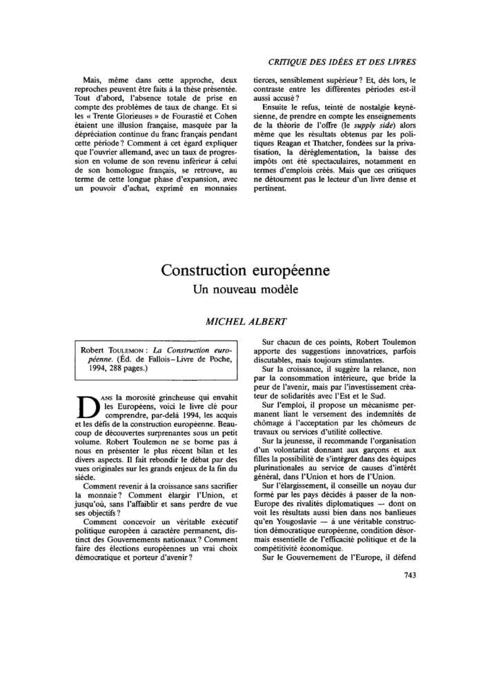 Construction européenne. Un nouveau modèle
 – page 1