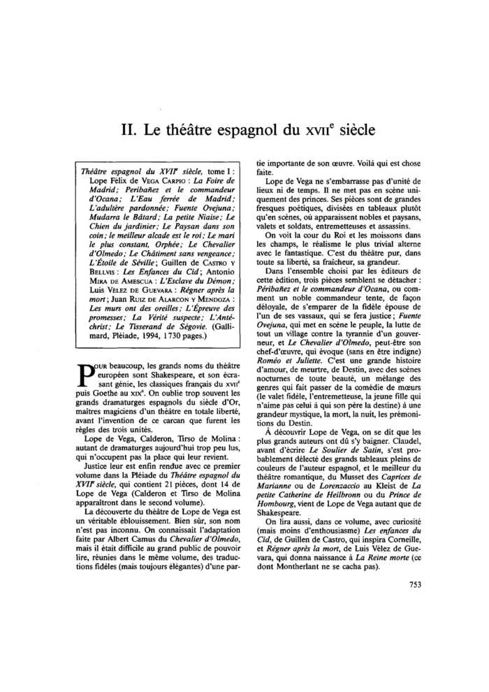 II. Le théâtre espagnol du XVIIe siècle
 – page 1