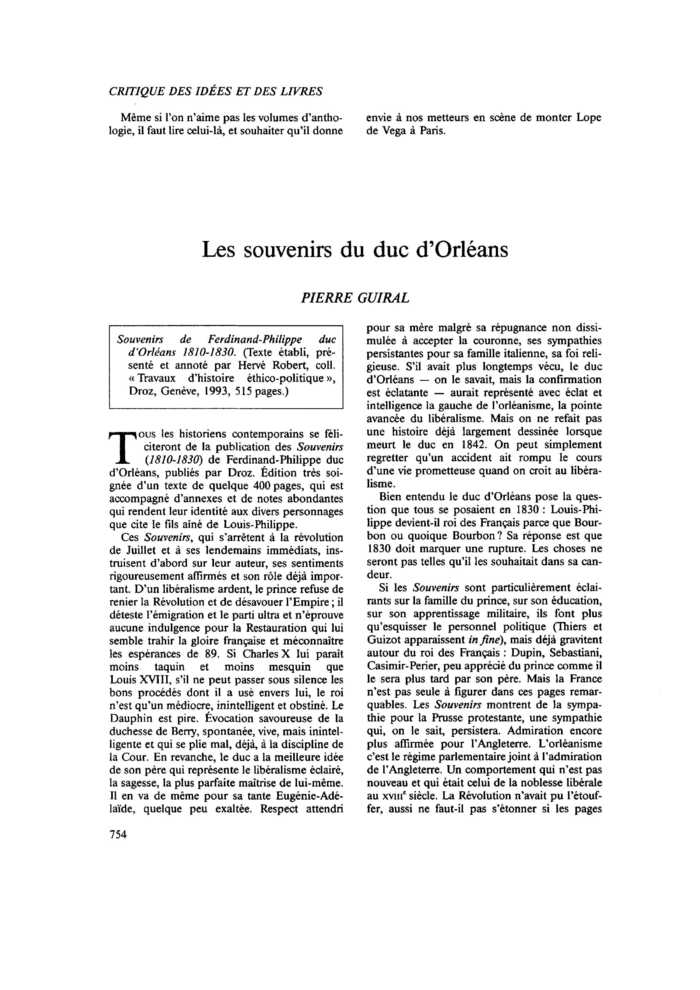 Les souvenirs du duc d’Orléans
 – page 1