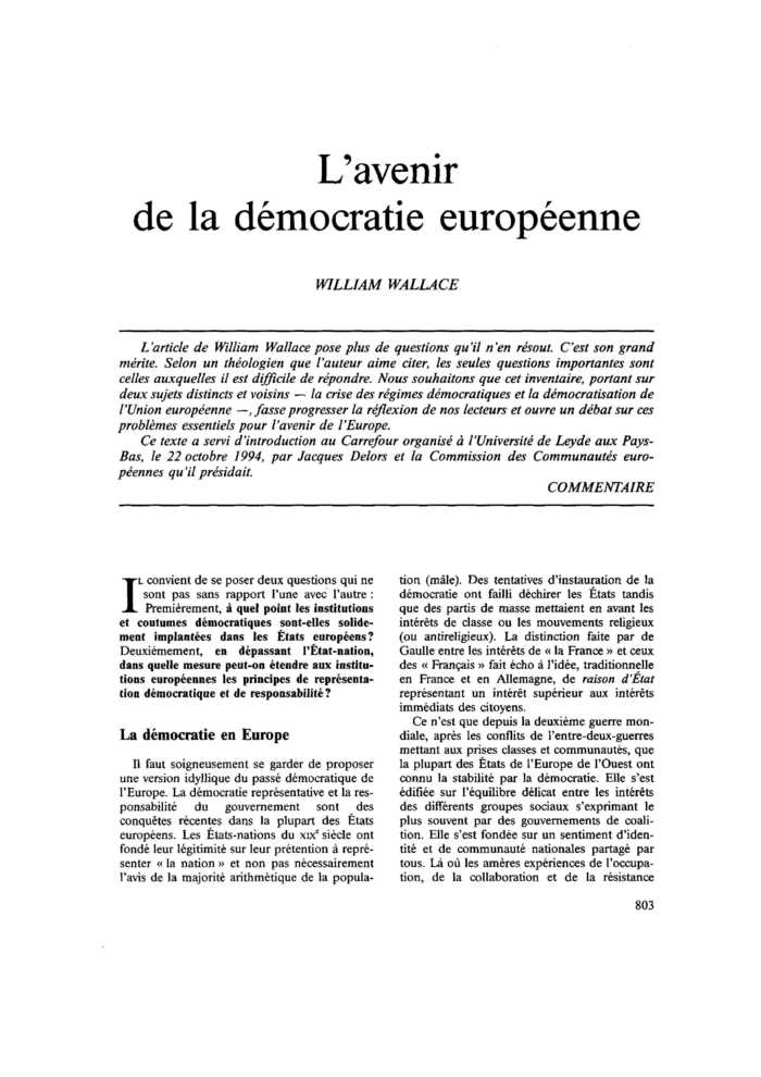 L’avenir de la démocratie européenne
 – page 1