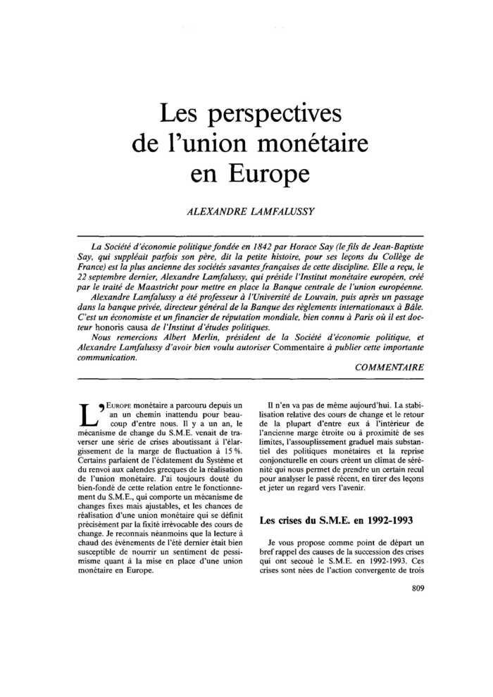 Les perspectives de l’union monétaire en Europe
 – page 1