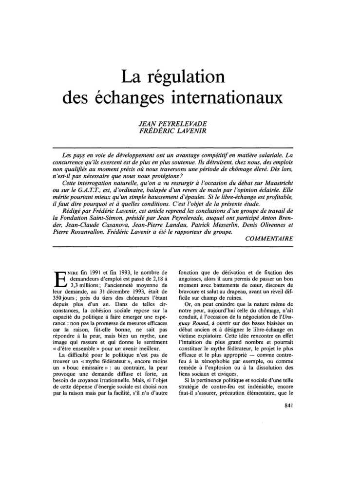 La régulation des échanges internationaux
 – page 1