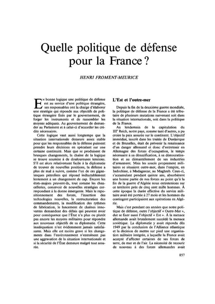 Quelle politique de défense pour la France ?
 – page 1