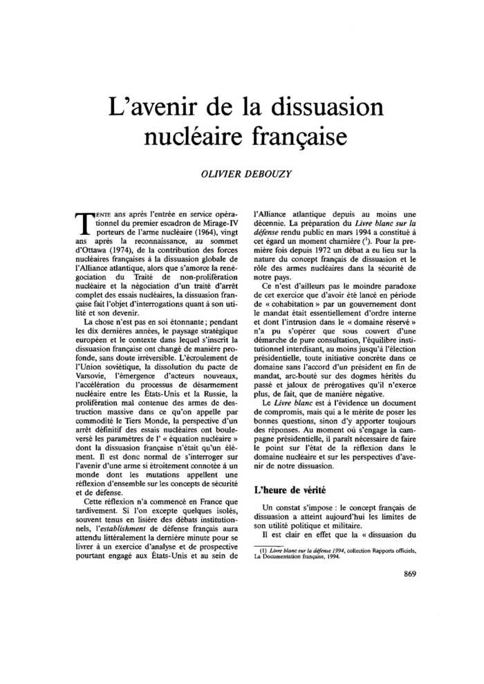 L’avenir de la dissuasion nucléaire française
 – page 1