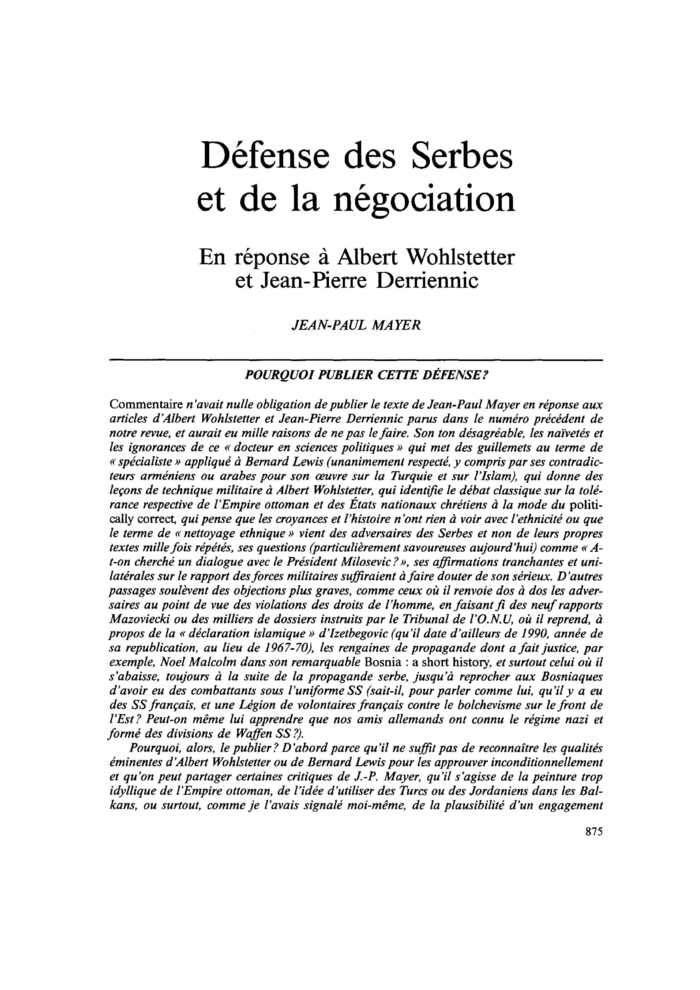 POURQUOI PUBLIER CETTE DÉFENSE ?
 – page 1