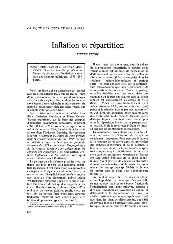 Inflation et répartition
 – page 1