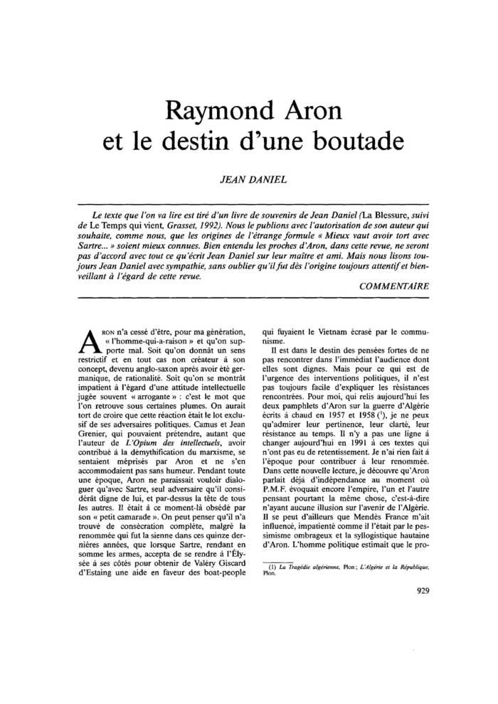 Raymond Aron et le destin d’une boutade
 – page 1
