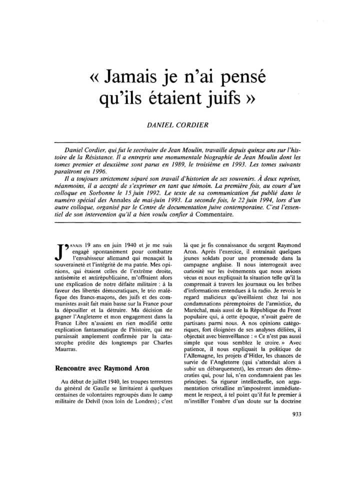 « Jamais je n’ai pensé qu’ils étaient juifs »
 – page 1