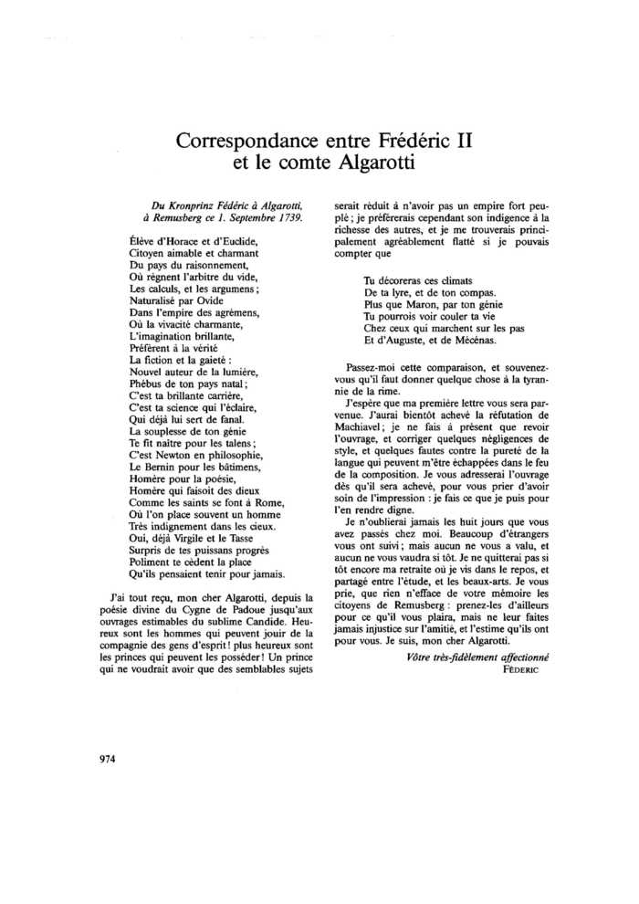 Correspondance entre Frédéric II et le comte Algarotti
 – page 1