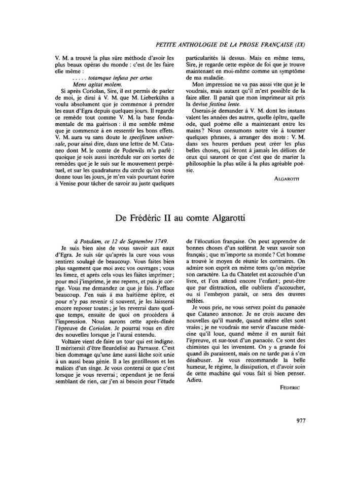 De Frédéric II au comte Algarotti
 – page 1