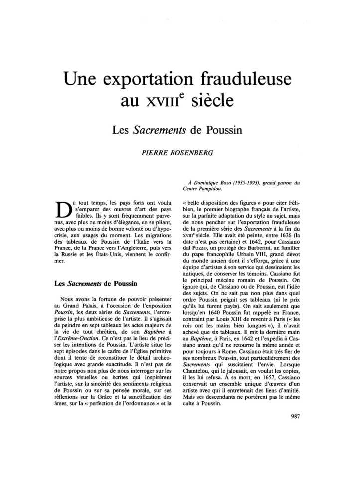 Une exportation frauduleuse au XVIIe siècle. Les Sacrements de Poussin
 – page 1