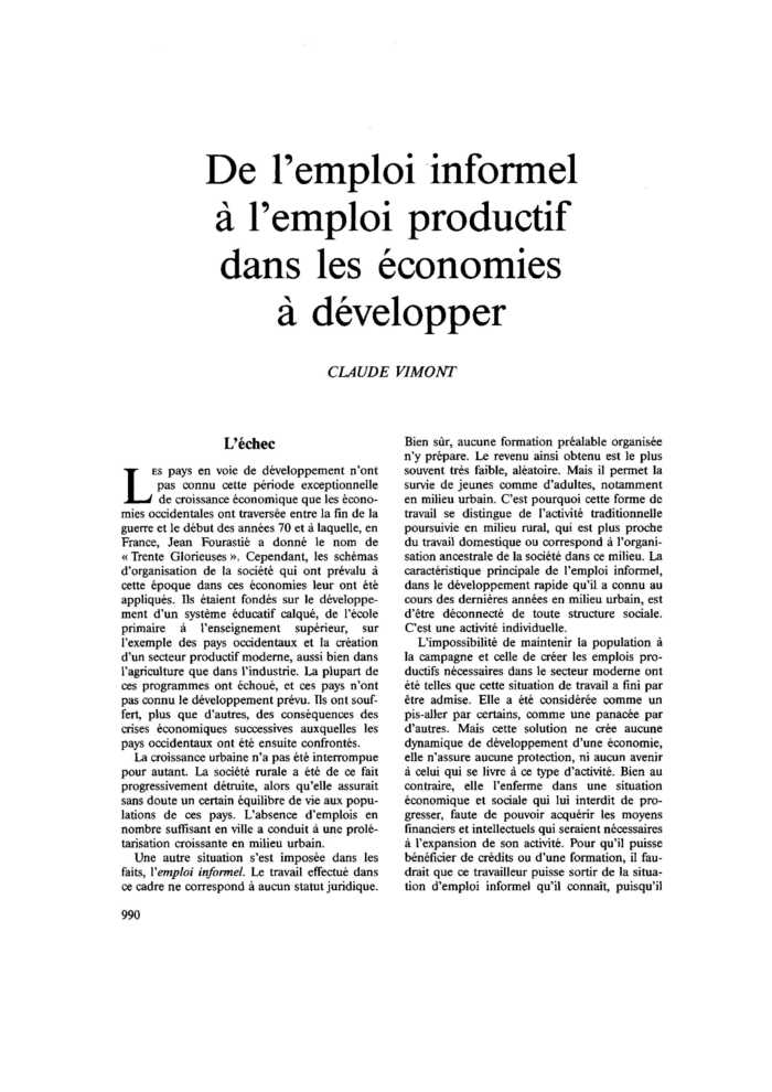 De l’emploi informel à l’emploi productif dans les économies à développer
 – page 1
