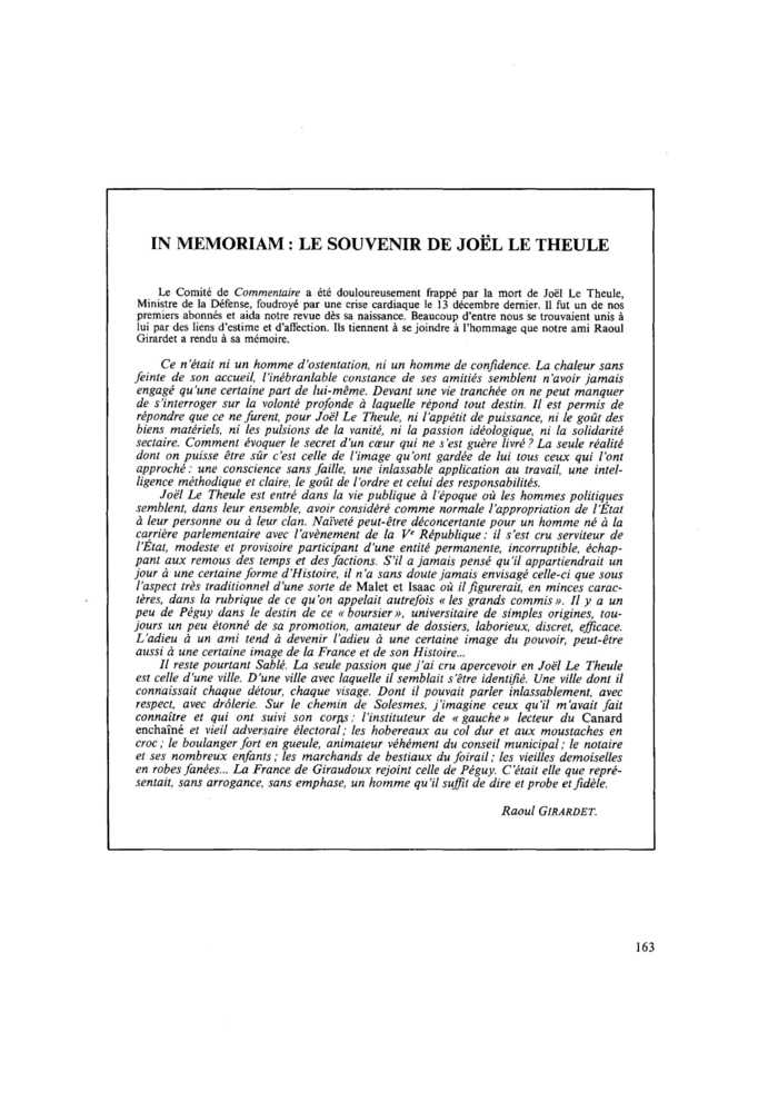 In memoriam : Le souvenir de Joël Le Theule
 – page 1