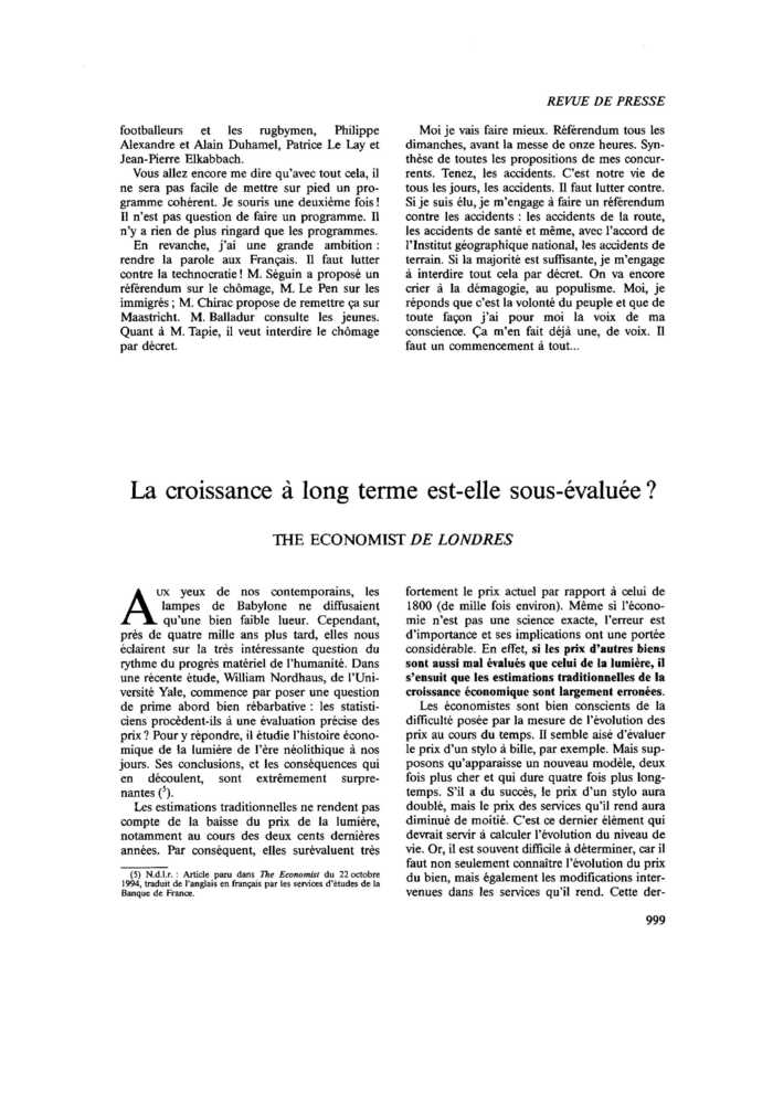 La croissance à long terme est-elle sous-évaluée ?
 – page 1