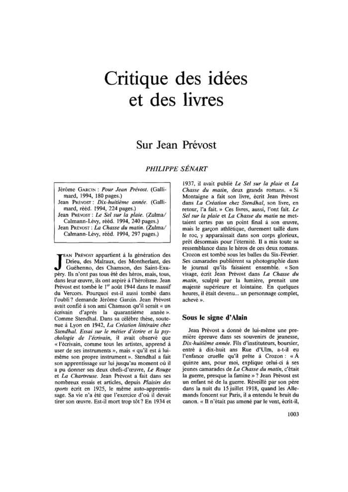 Sur Jean Prévost
 – page 1