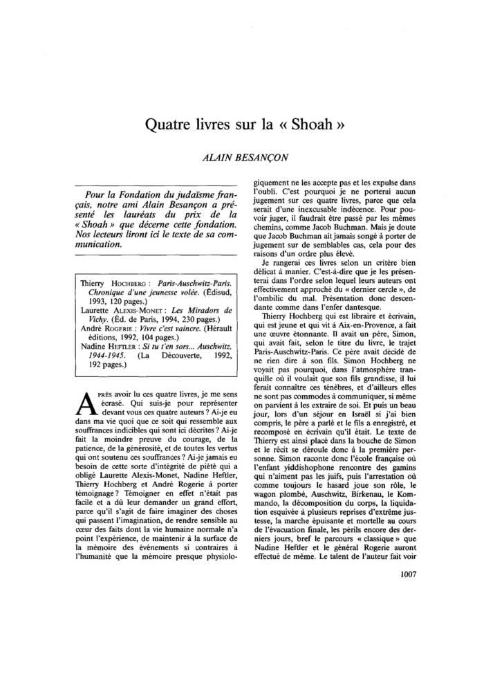 Quatre livres sur la « Shoah »
 – page 1