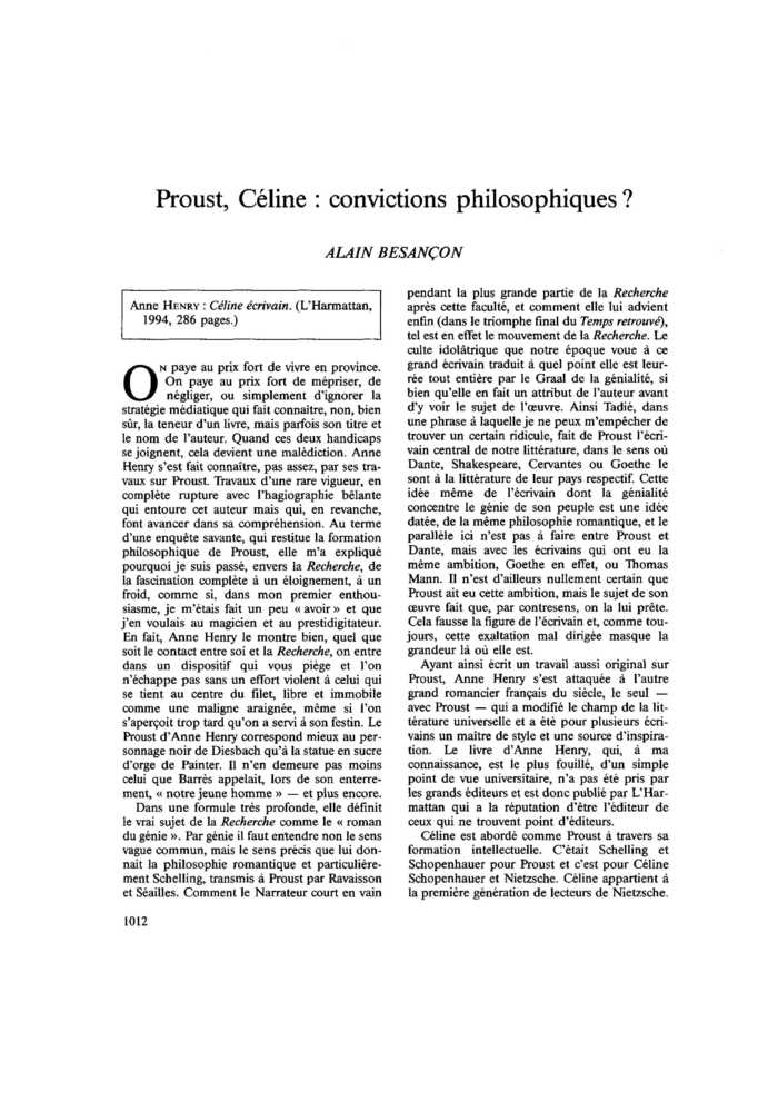 Proust, Céline : convictions philosophiques ?
 – page 1