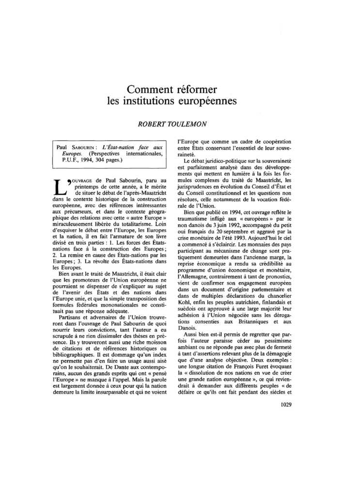 Comment réformer les institutions européennes
 – page 1