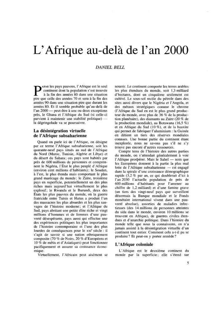 L’Afrique au-delà de l’an 2000
 – page 1