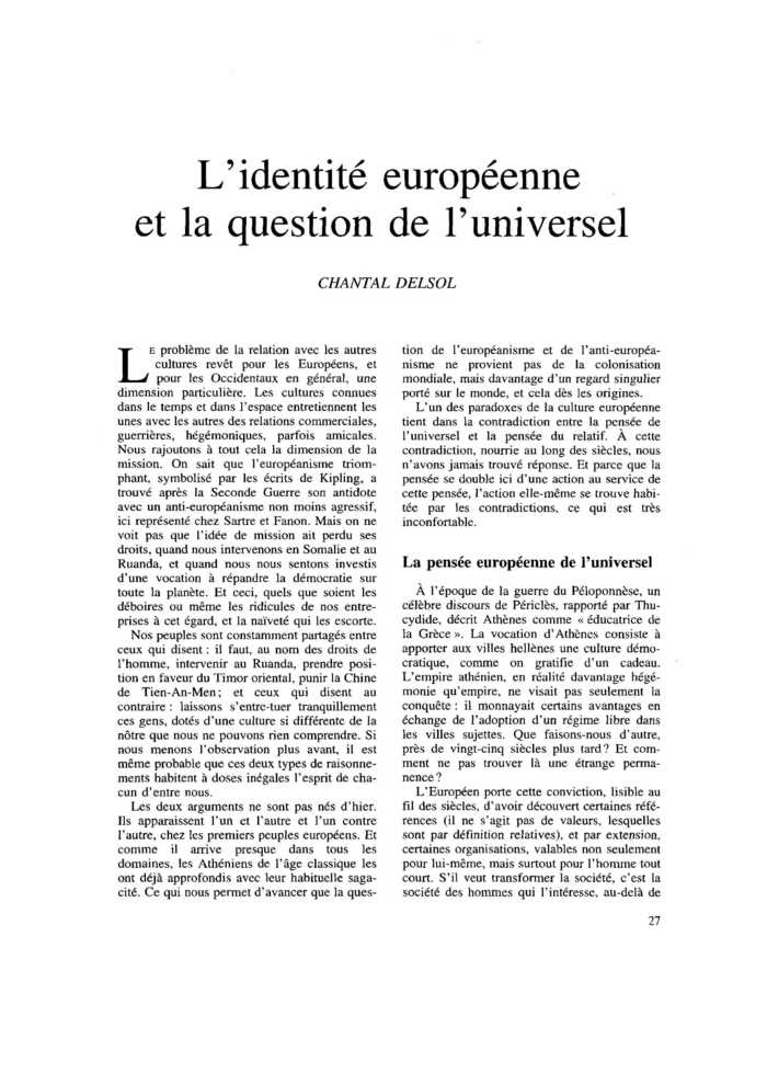 L’identité européenne et la question de l’universel
 – page 1