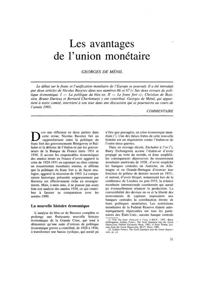 Les avantages de l’union monétaire
 – page 1
