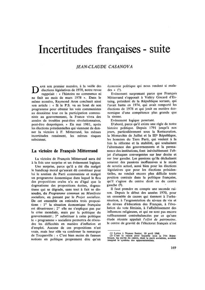 Incertitudes françaises (suite)
 – page 1