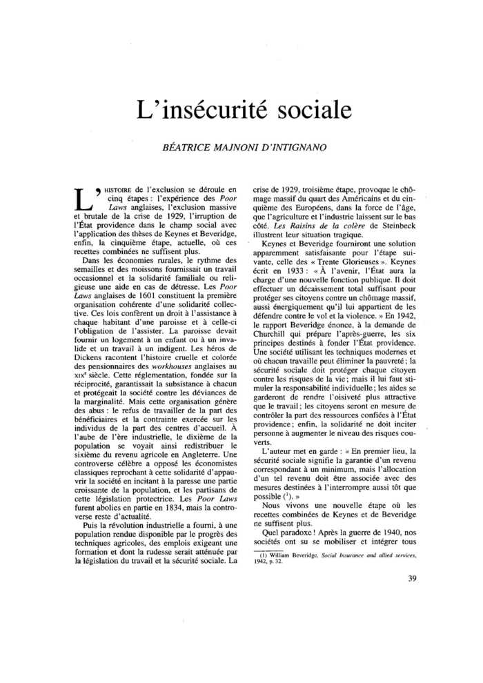 L’insécurité sociale
 – page 1