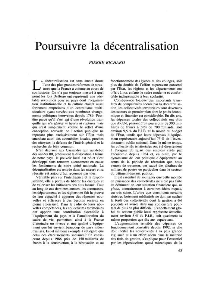 Poursuivre la décentralisation
 – page 1