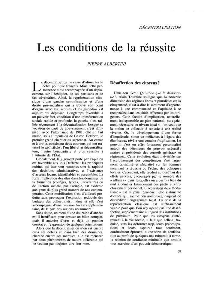 Les conditions de la réussite
 – page 1