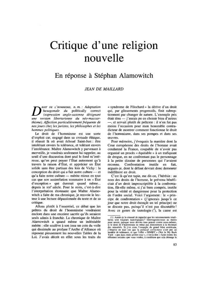 Critique d’une religion nouvelle. En réponse à Stéphan Alamowitch
 – page 1