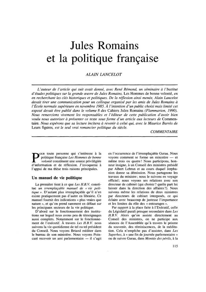 Jules Romains et la politique française
 – page 1