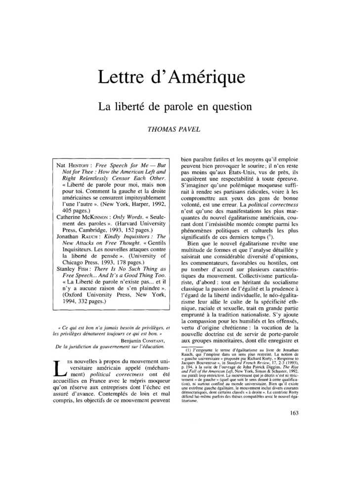 Lettre d’Amérique. La liberté de parole en question
 – page 1