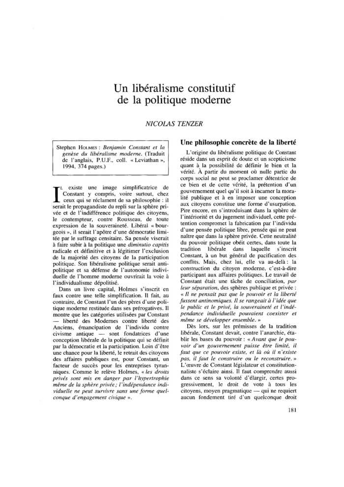 Un libéralisme constitutif de la politique moderne
 – page 1