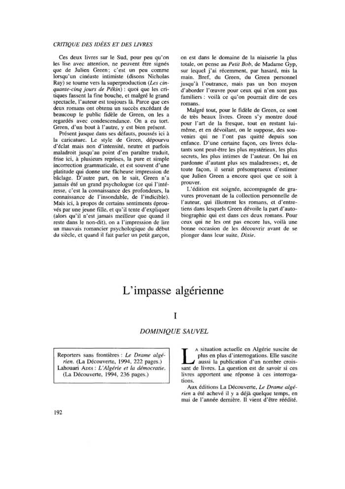L’impasse algérienne. I.
 – page 1
