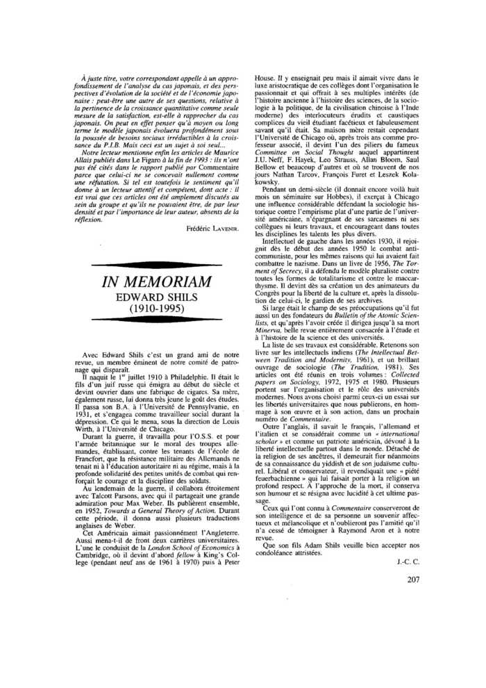 EDWARD SHILS (1910-1995)
 – page 1