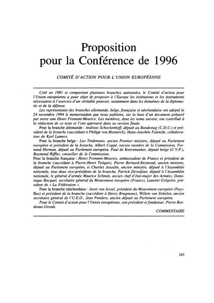 Proposition pour la Conférence de 1996
 – page 1