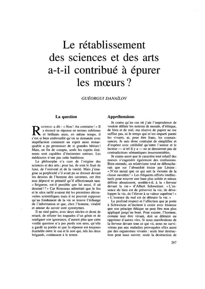 Le rétablissement des sciences et des arts a-t-il contribué à épurer les mœurs ?
 – page 1