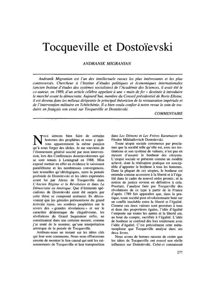 Tocqueville et Dostoïevski
 – page 1